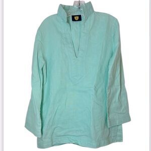 GURU NYC WOMANS TUNIC SMALL MINT GREEN LINEN BASIC LAYER RELAXED LAGONLOOK TOP